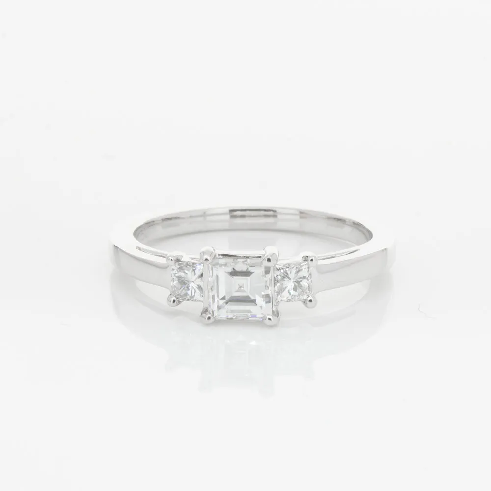 18ct White Gold .46ct Emerald Cut Diamond Olympus Ring