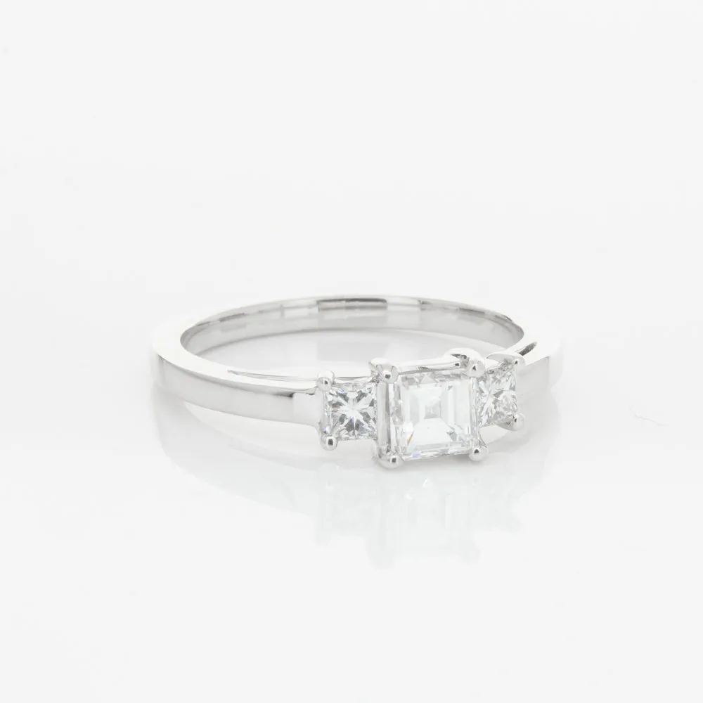 18ct White Gold .46ct Emerald Cut Diamond Olympus Ring