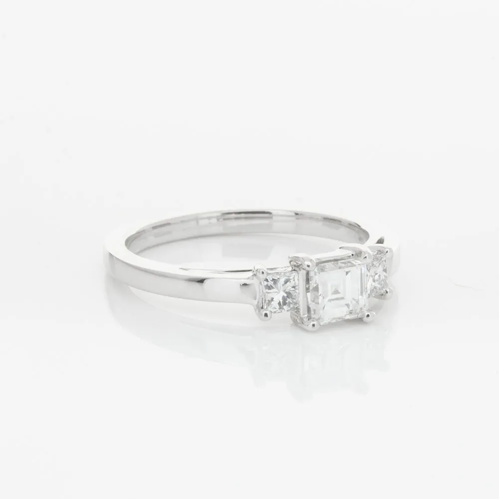 18ct White Gold .46ct Emerald Cut Diamond Olympus Ring