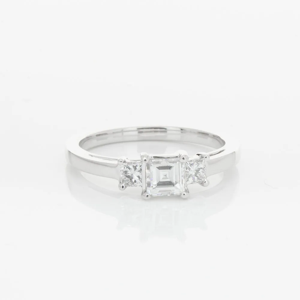 18ct White Gold .46ct Emerald Cut Diamond Olympus Ring