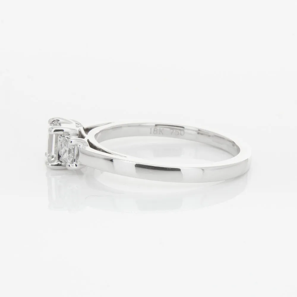 18ct White Gold .46ct Emerald Cut Diamond Olympus Ring