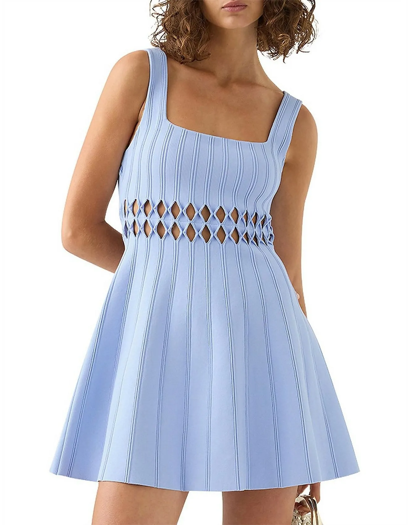 Aje Ney Diamond Cut Out Mini Dress Sky Blue Size XS / AU 6