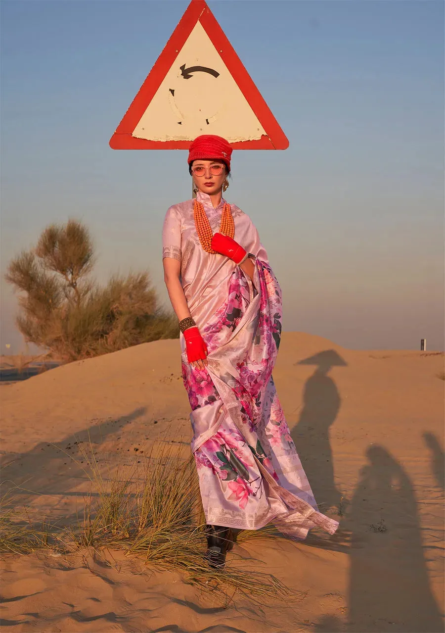 Amazing Pink Pure Tussar Silk Handwoven Printed Saree