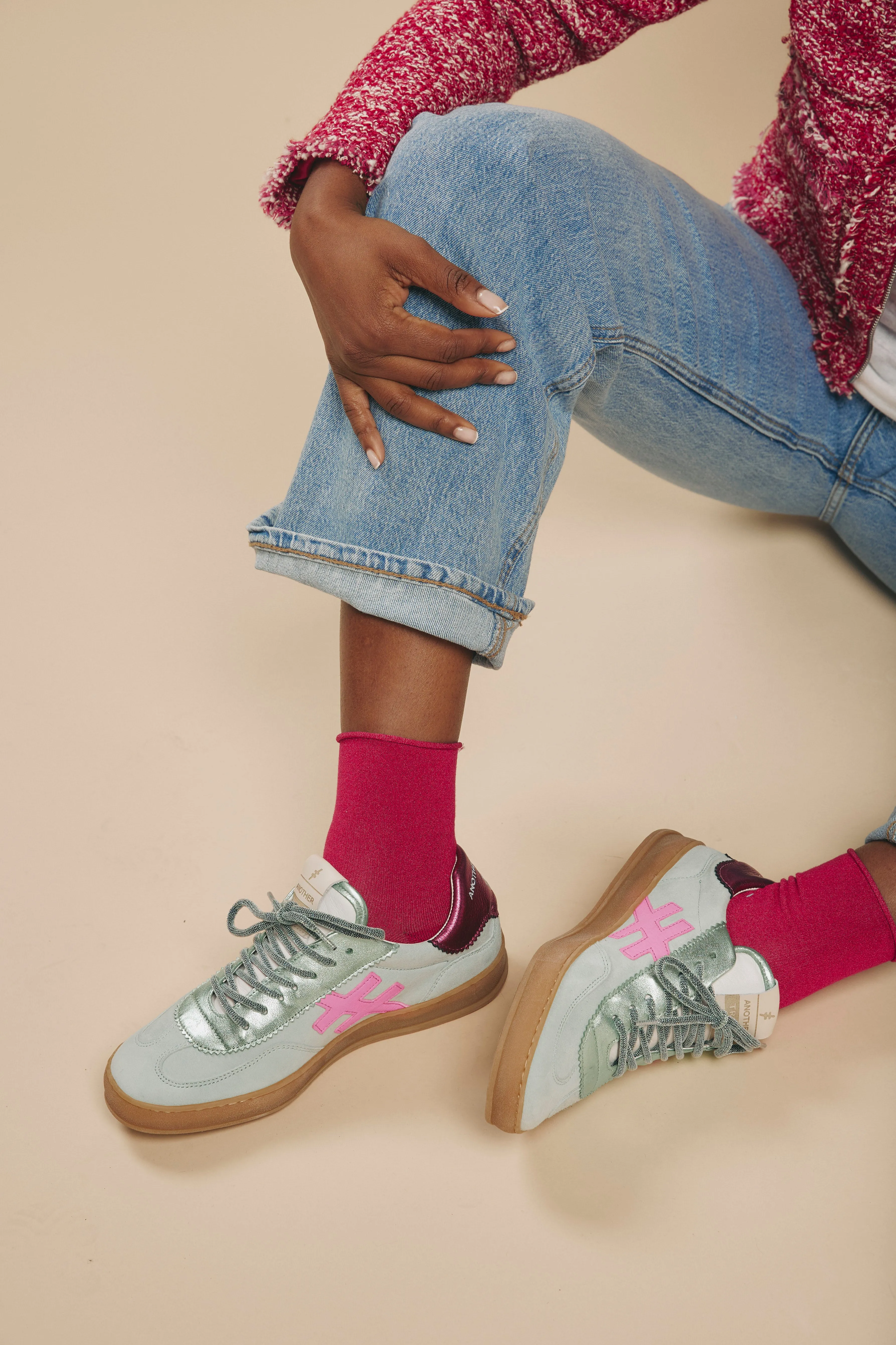 ANOTHER TREND- {A032 Mint} Mint and Cerise Pink Trainer [Generous Fit]