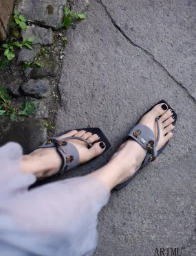 ARTMU EMBROIDERED LEATHER TOE POST SANDALS