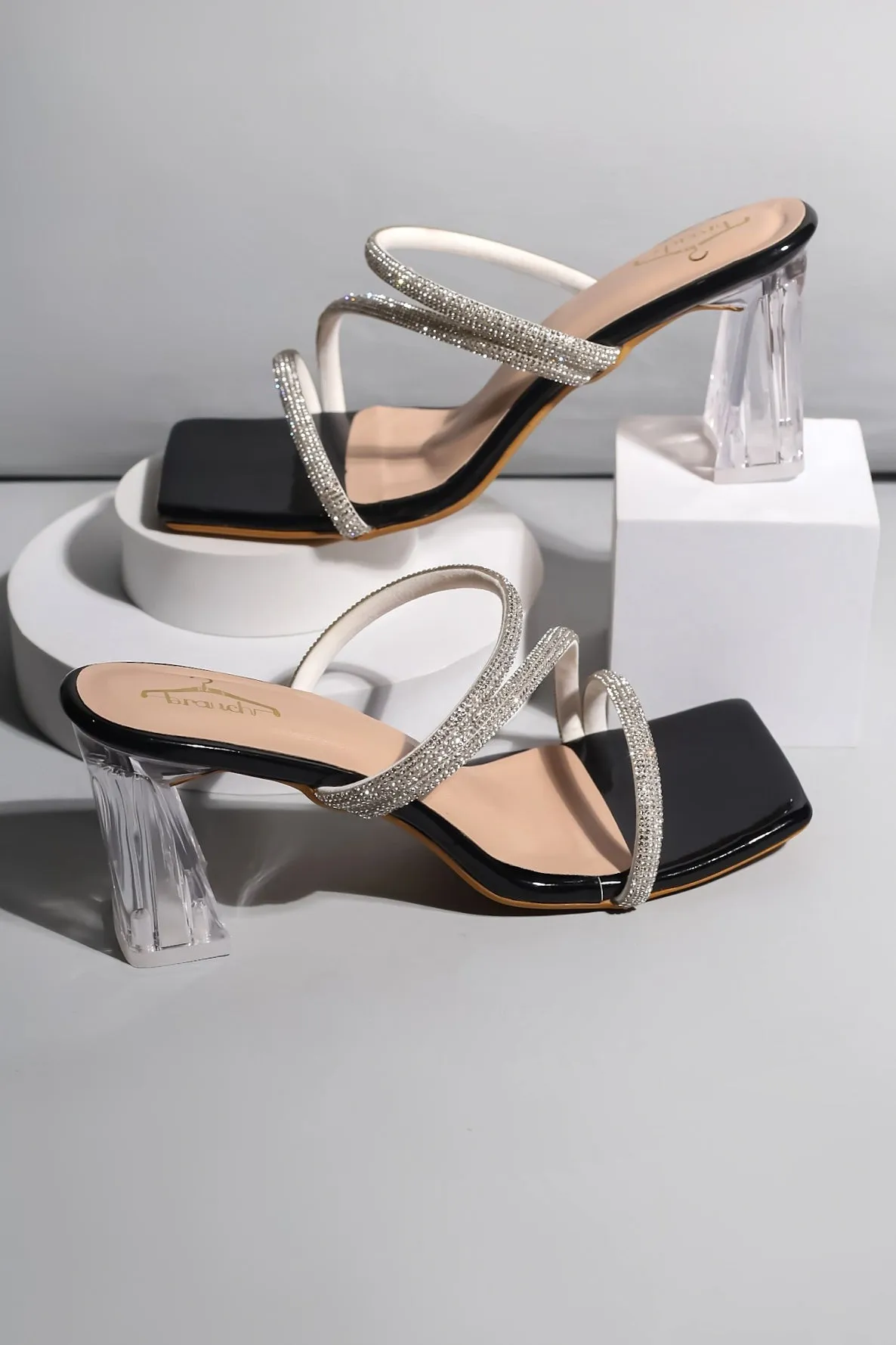 Brauch Black Rhinestone Multistrap heel