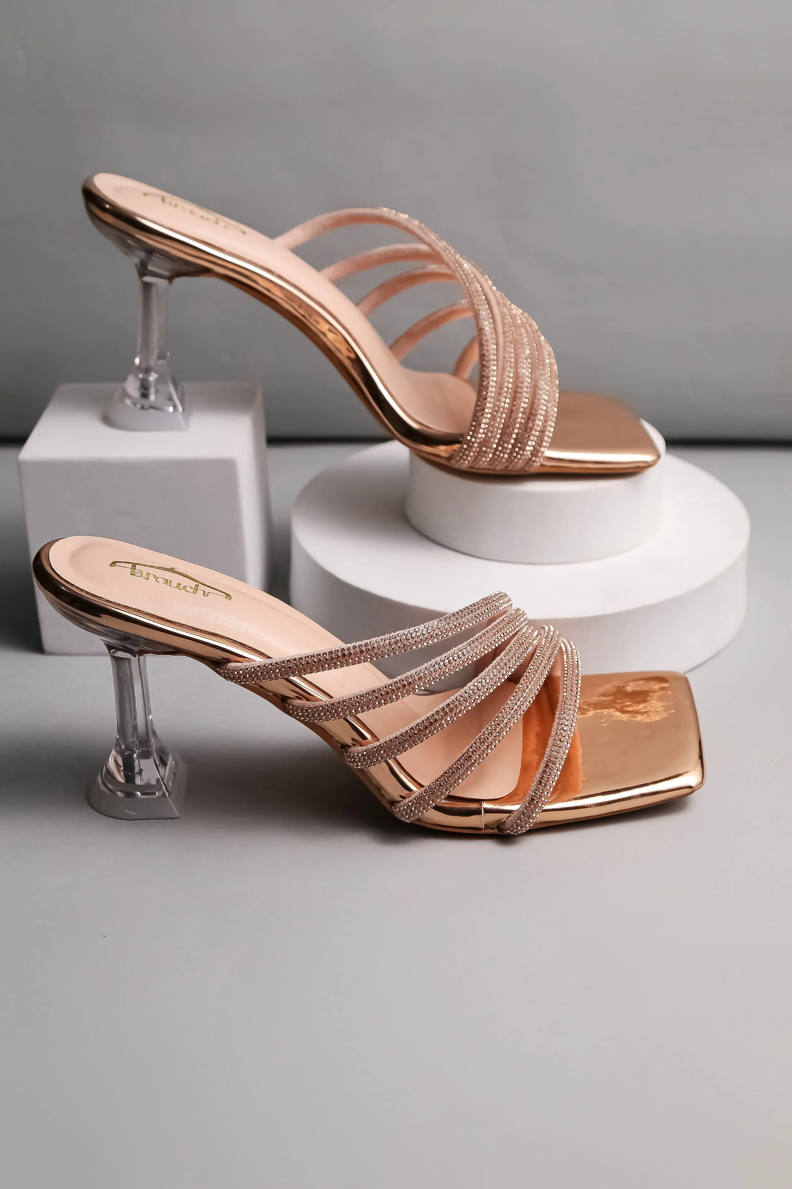 Brauch Rose Gold Rhinestone Multi-straps heel
