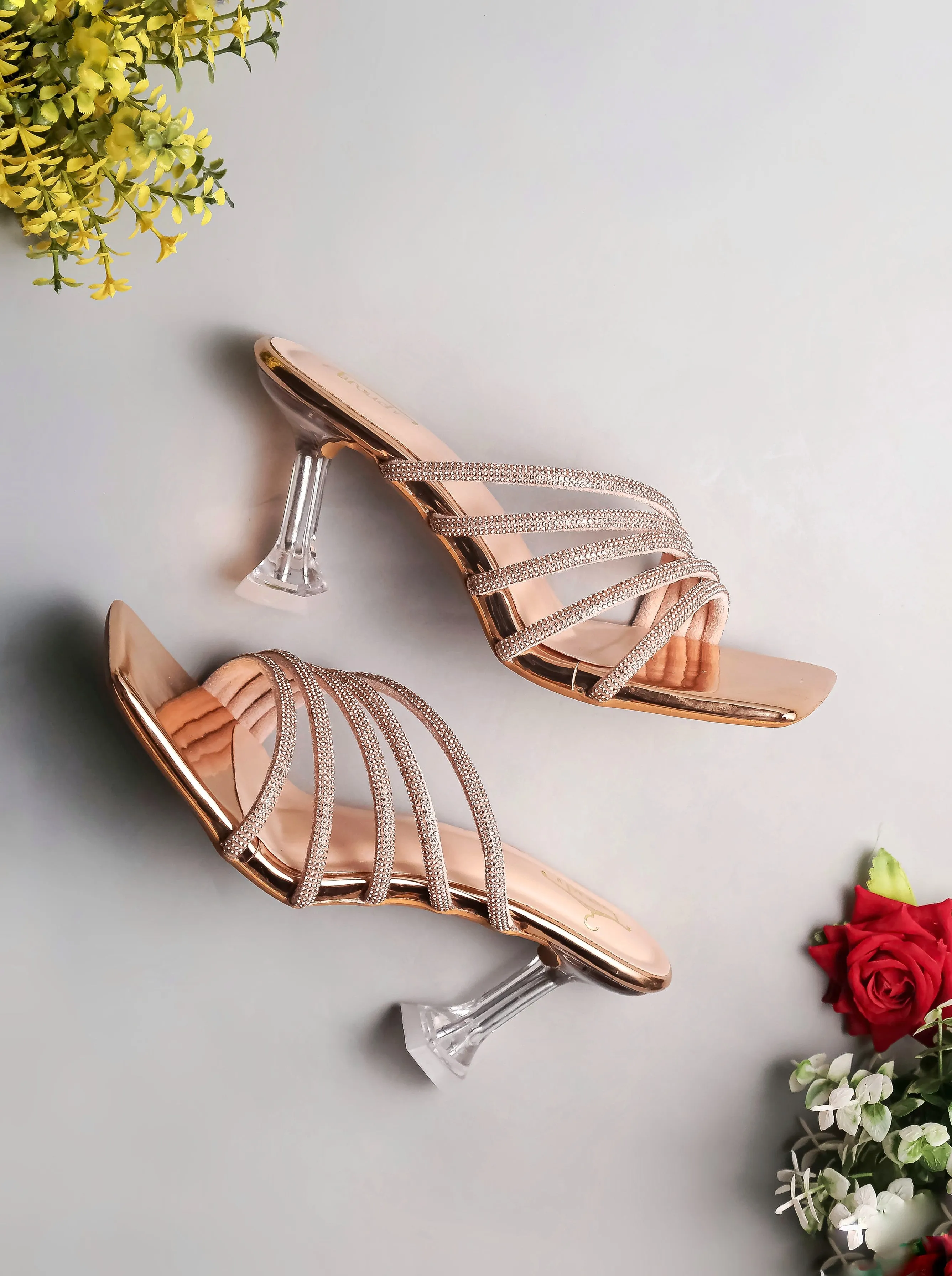 Brauch Rose Gold Rhinestone Multi-straps heel