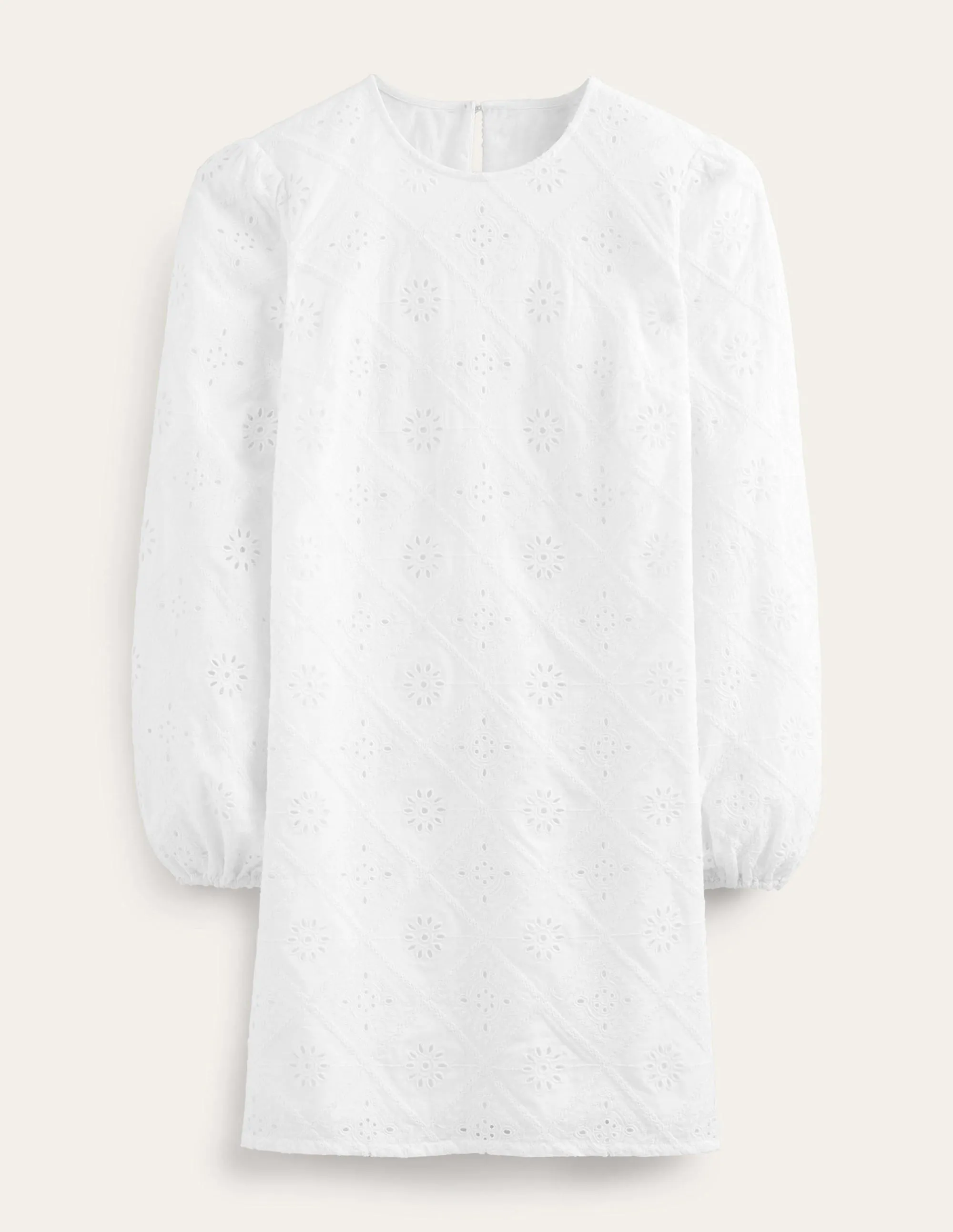 Broderie Mini Shift Dress-White
