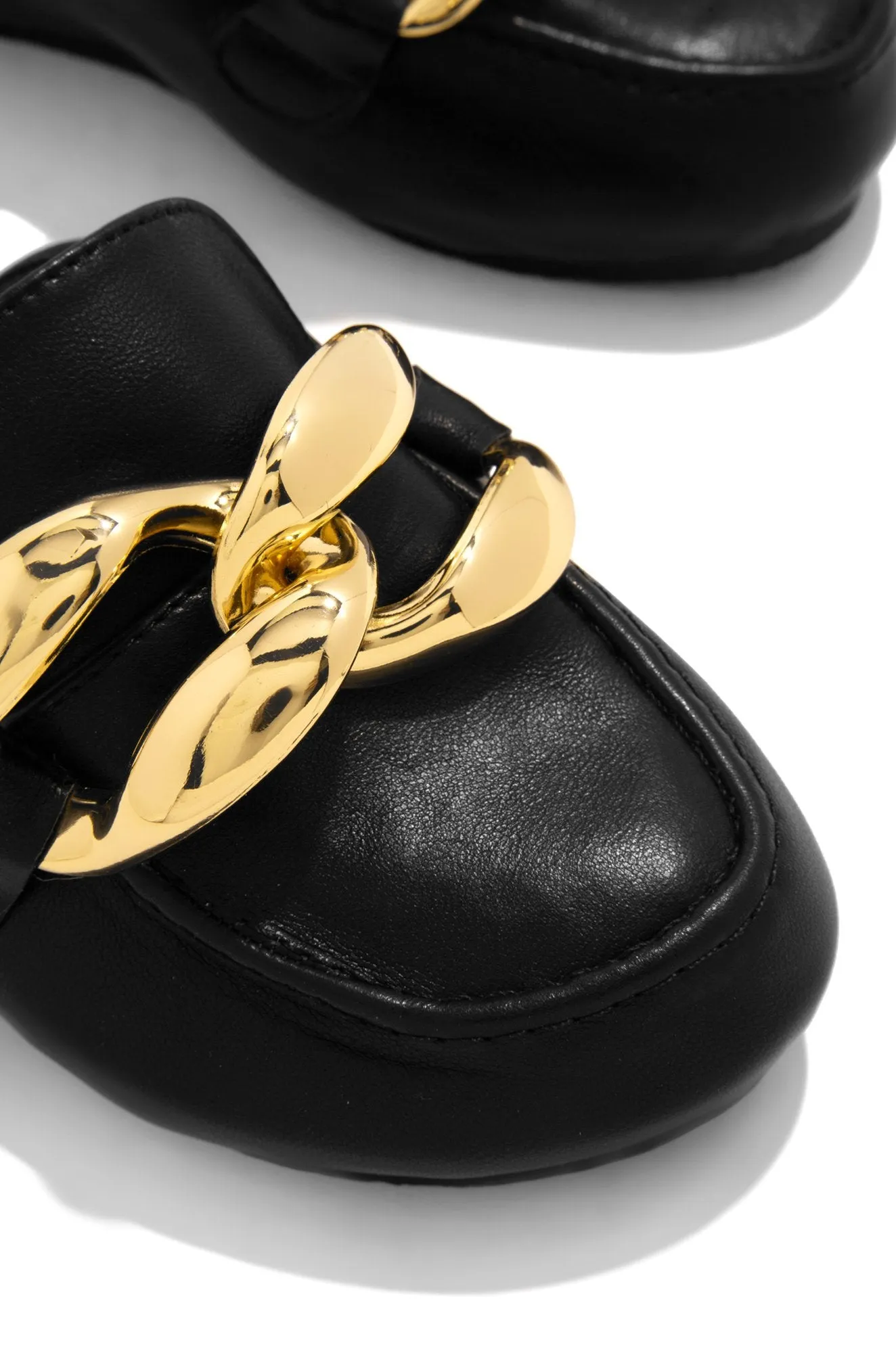 Cape Robbin Colinda Black Slip On Big Buckle Gold Slide Mule Flat Slip On Sandal