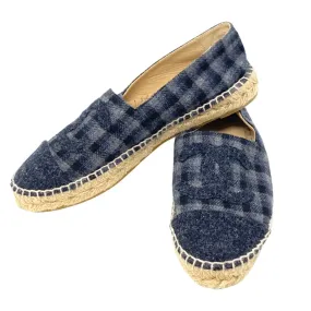 CHANEL Black Gray Plaid Wool CC Espadrille Flats 38 | 7.5