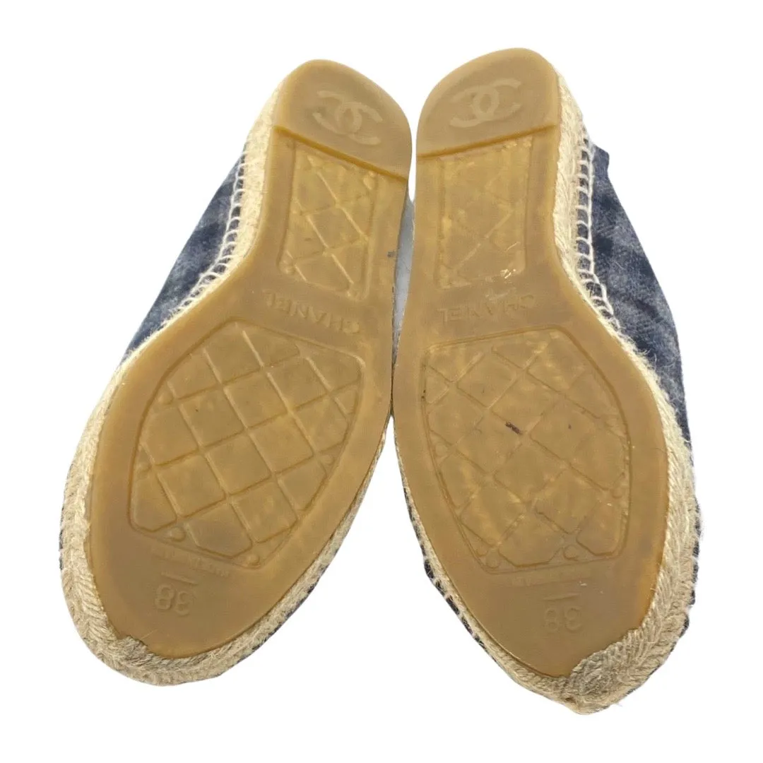 CHANEL Black Gray Plaid Wool CC Espadrille Flats 38 | 7.5