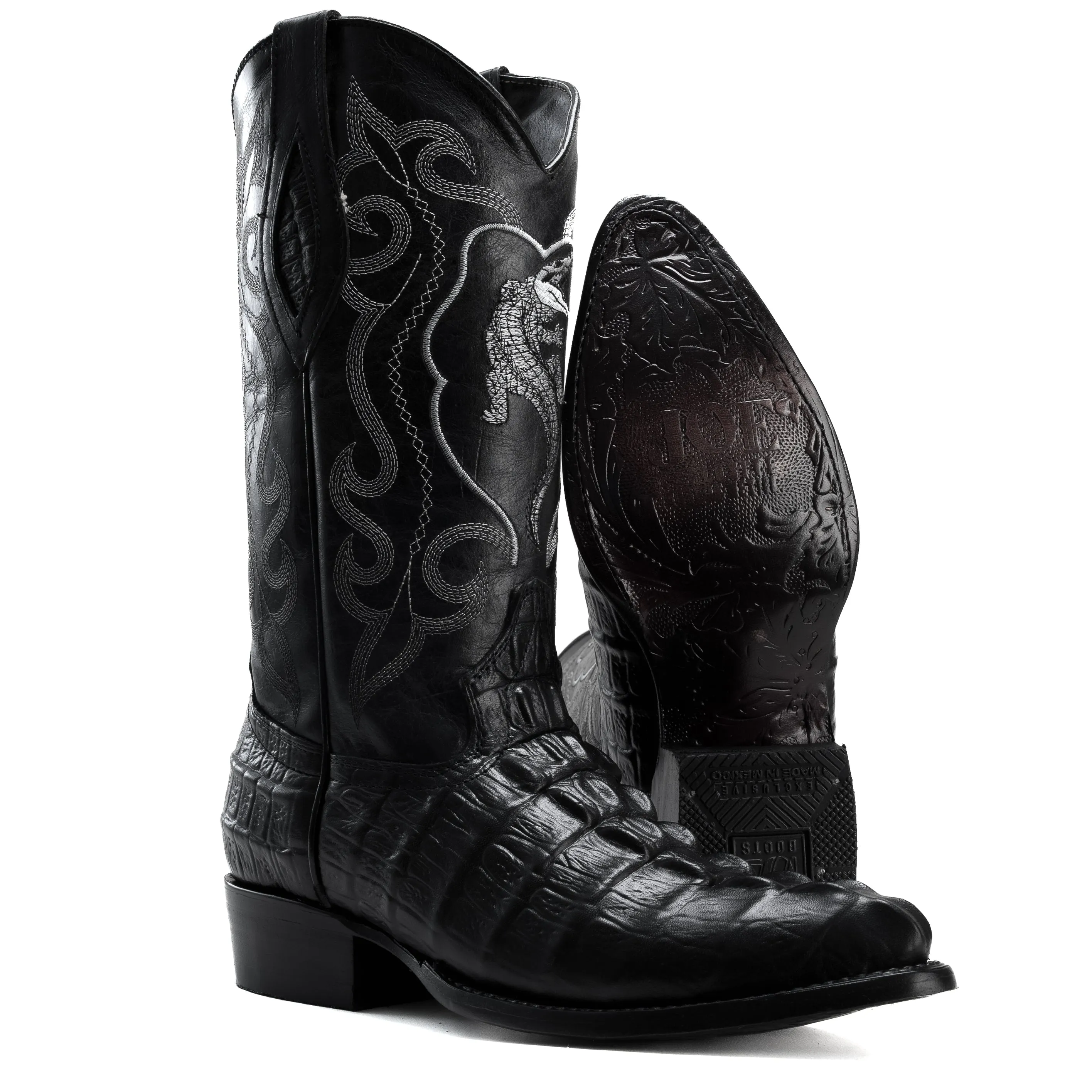 Combo JB904 Black Combo Men's Western Boots: J Toe Cowboy boots in Caiman Print Leather with 004 Black  Belt