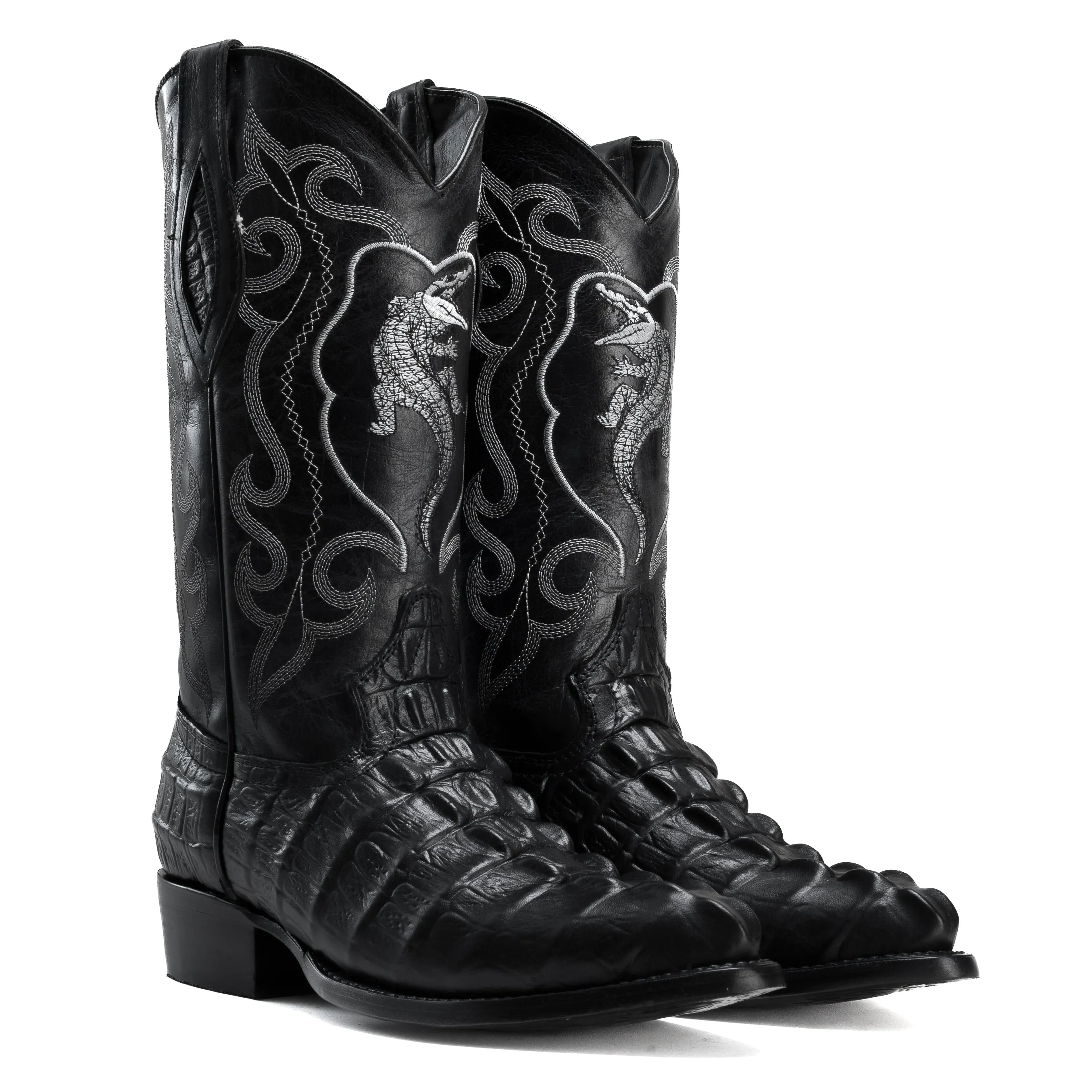 Combo JB904 Black Combo Men's Western Boots: J Toe Cowboy boots in Caiman Print Leather with 004 Black  Belt