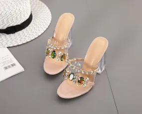 Crystal Diamond Transparent Slide Heels
