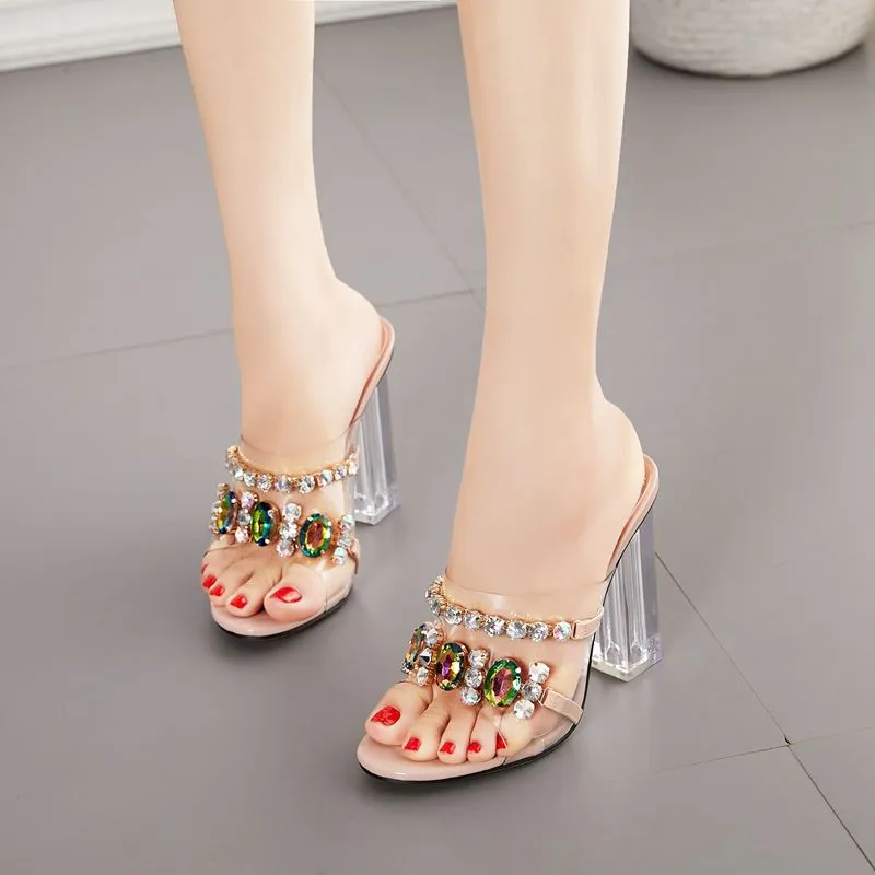 Crystal Diamond Transparent Slide Heels