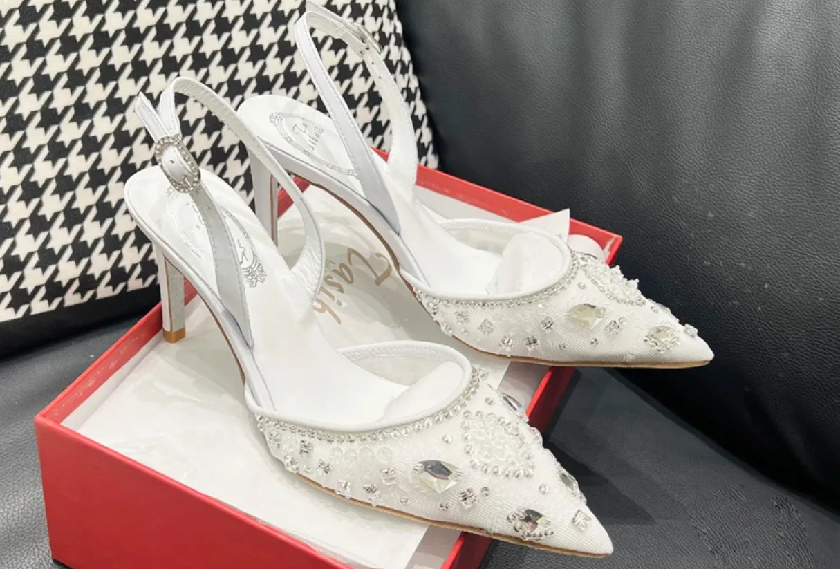 Diamond Lace Strap Sandals - Summer Thin Heel Pointed Toe Sexy High Heels for Women