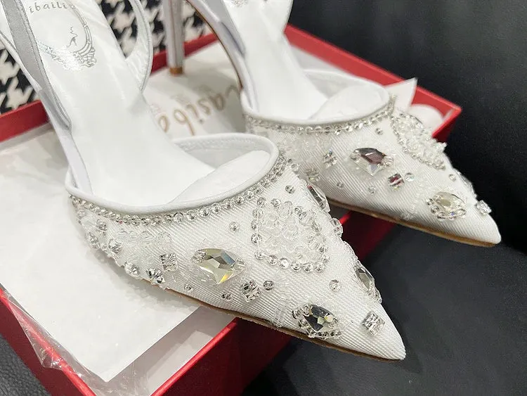 Diamond Lace Strap Sandals - Summer Thin Heel Pointed Toe Sexy High Heels for Women