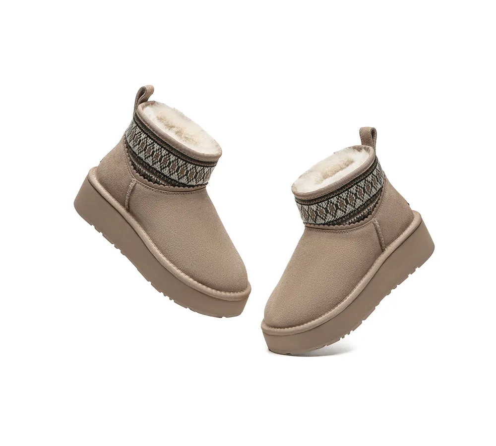 EVERAU® UGG Boots Sheepskin Wool Woven Ankle Platform Grantlee