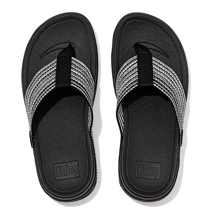 FitFlop Women's Surfa Geo-Webbing Toe Post Sandals- Black