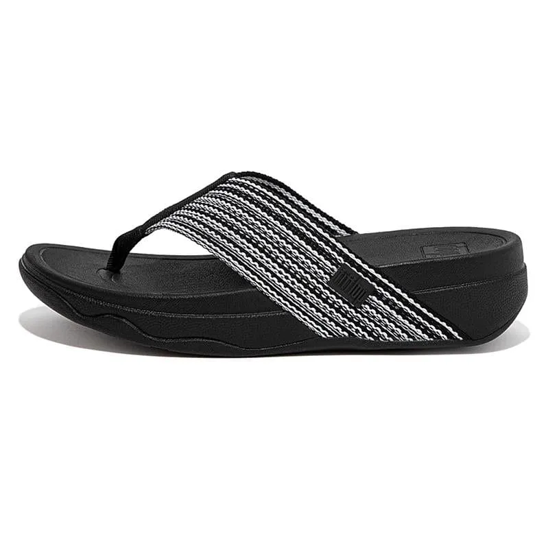 FitFlop Women's Surfa Geo-Webbing Toe Post Sandals- Black