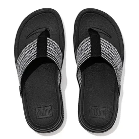 FitFlop Women's Surfa Geo-Webbing Toe Post Sandals- Black