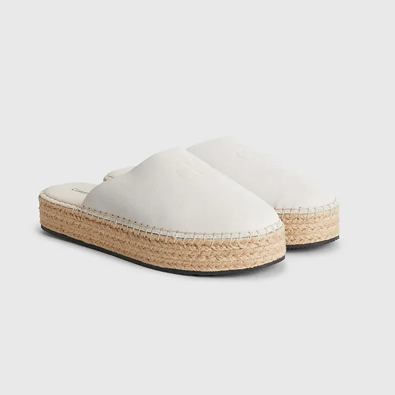 Flatform Suede Mule Espadrilles - White