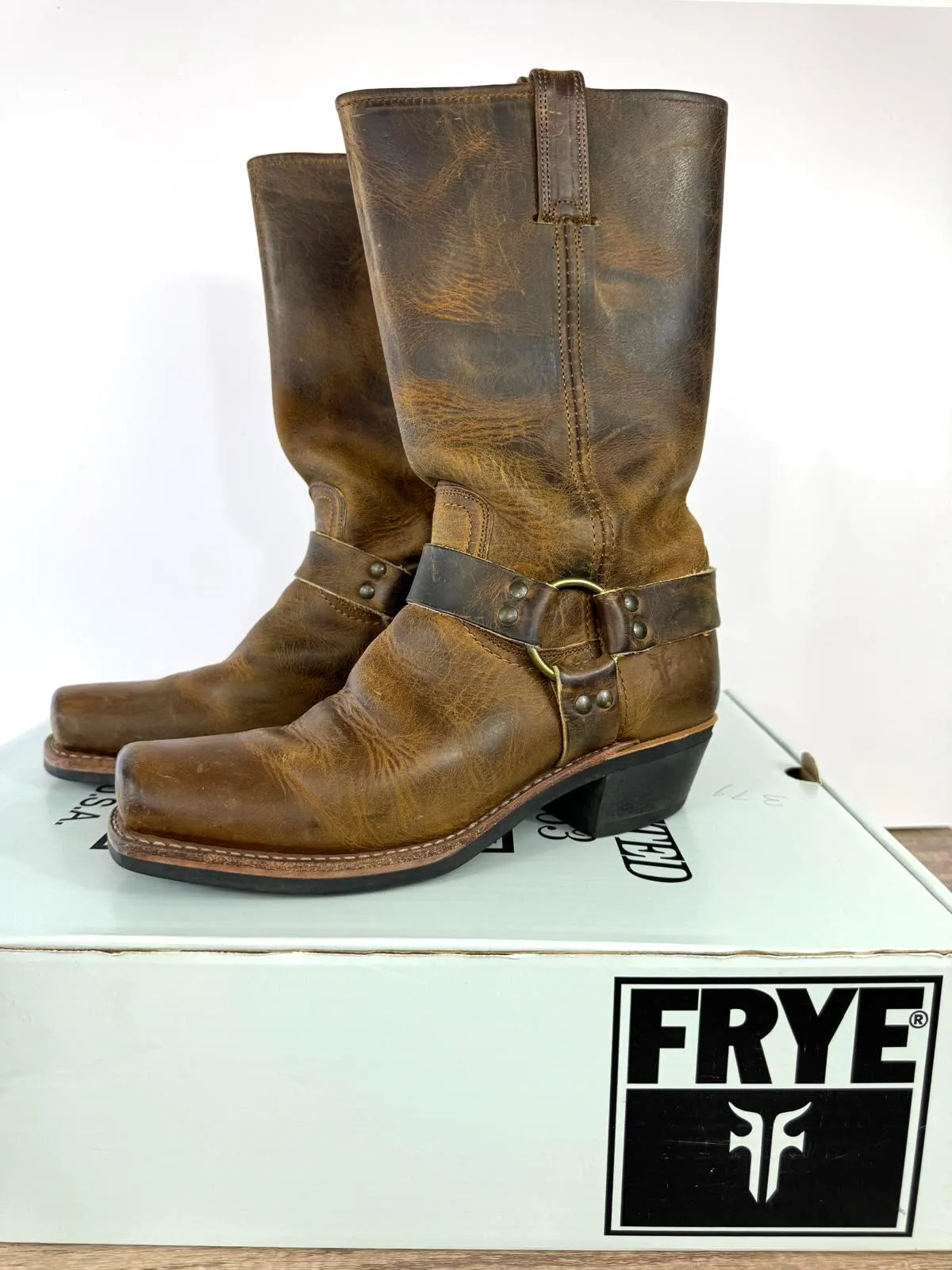 FRYE HARNESS LEATHER MOTO BIKER WESTERN BOOTS