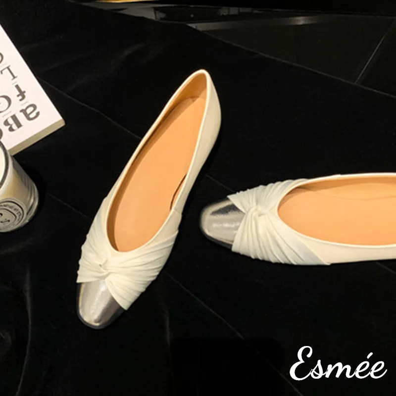 Leather Flats with Dual Color Toe Cap