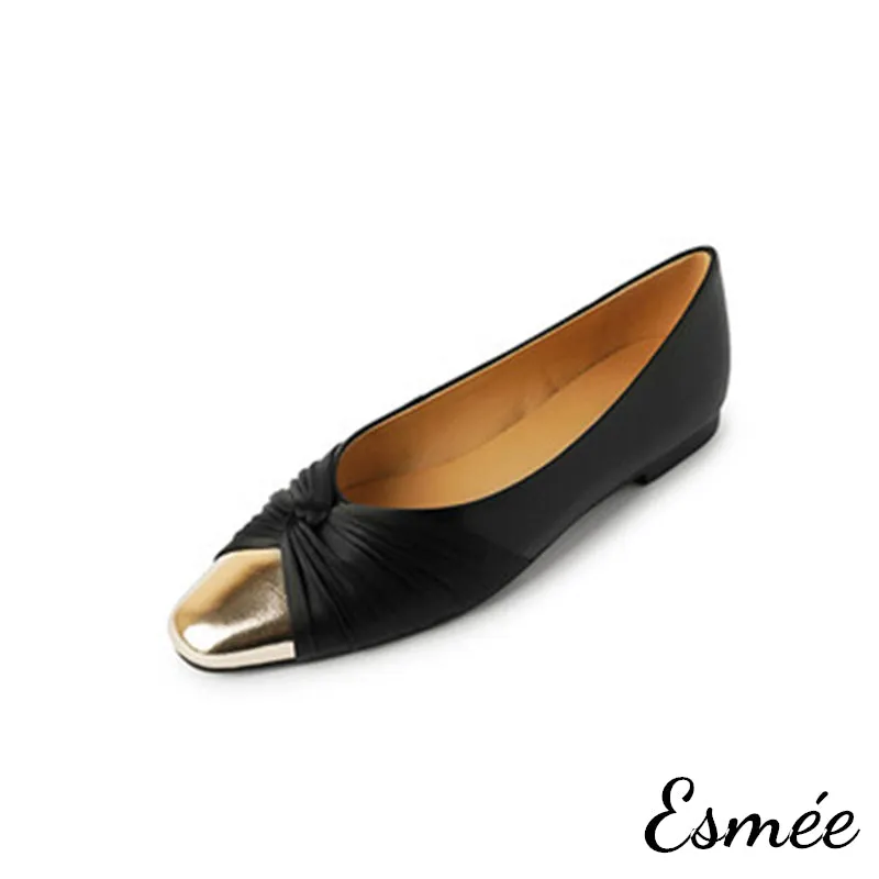 Leather Flats with Dual Color Toe Cap