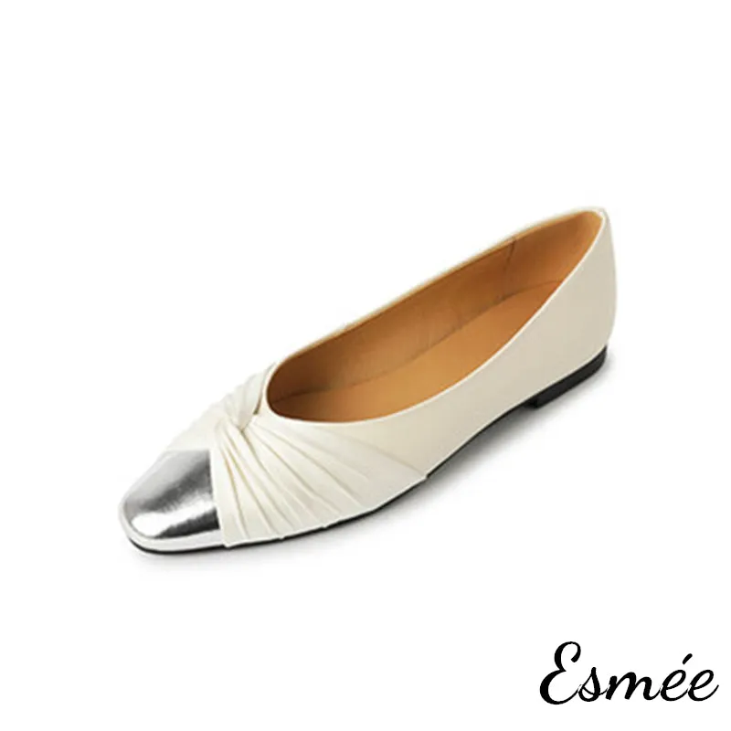 Leather Flats with Dual Color Toe Cap