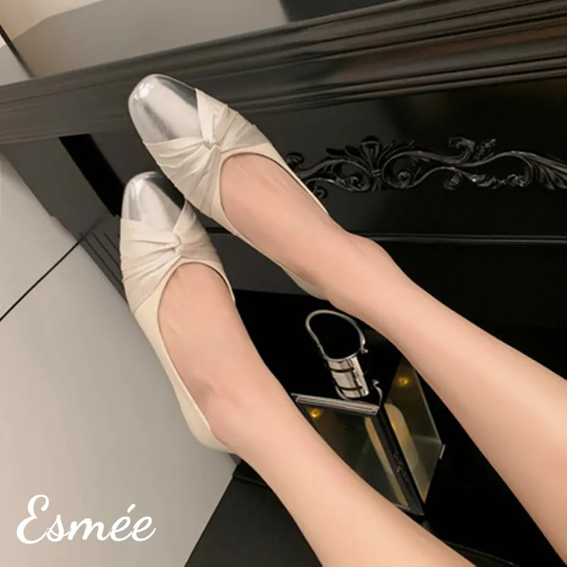 Leather Flats with Dual Color Toe Cap