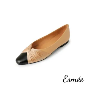 Leather Flats with Dual Color Toe Cap