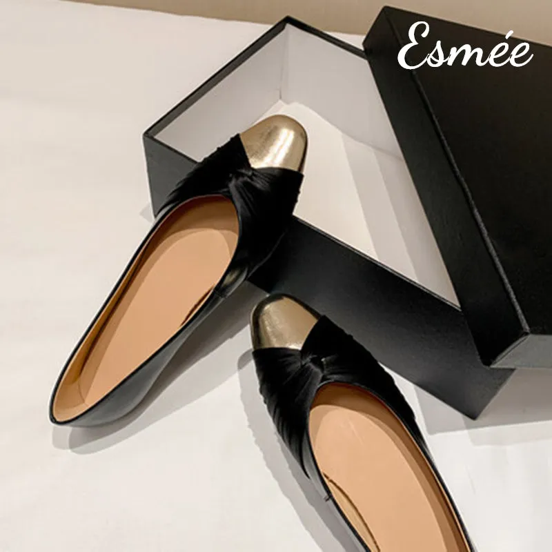 Leather Flats with Dual Color Toe Cap