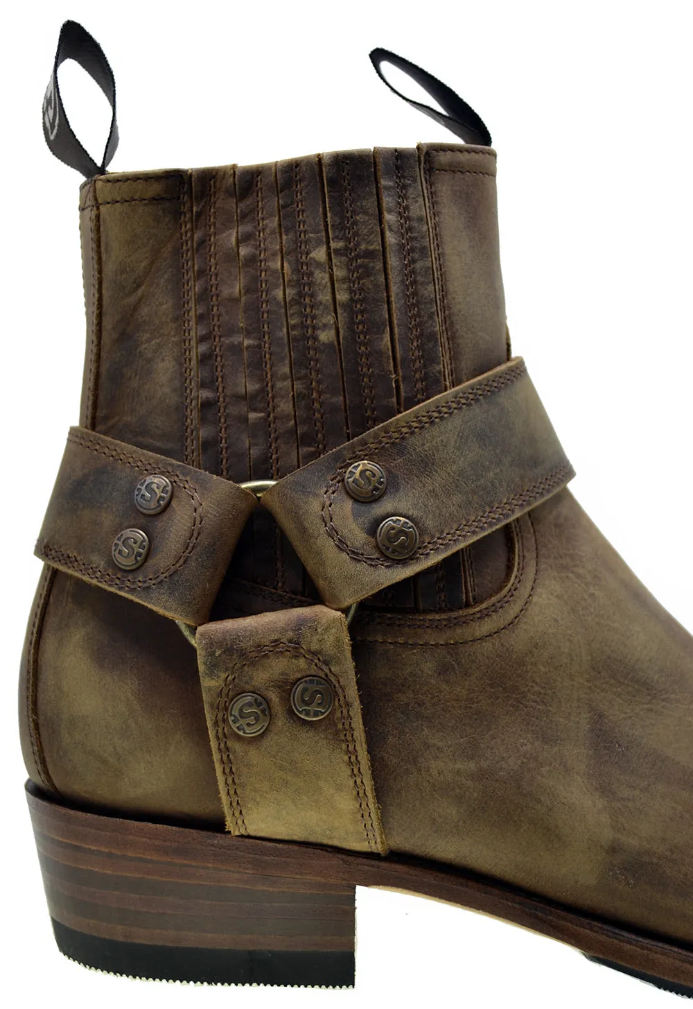 Men's Biker Boots Sendra 8286 Harness Mad Dog Tang Leather Cuban Heel