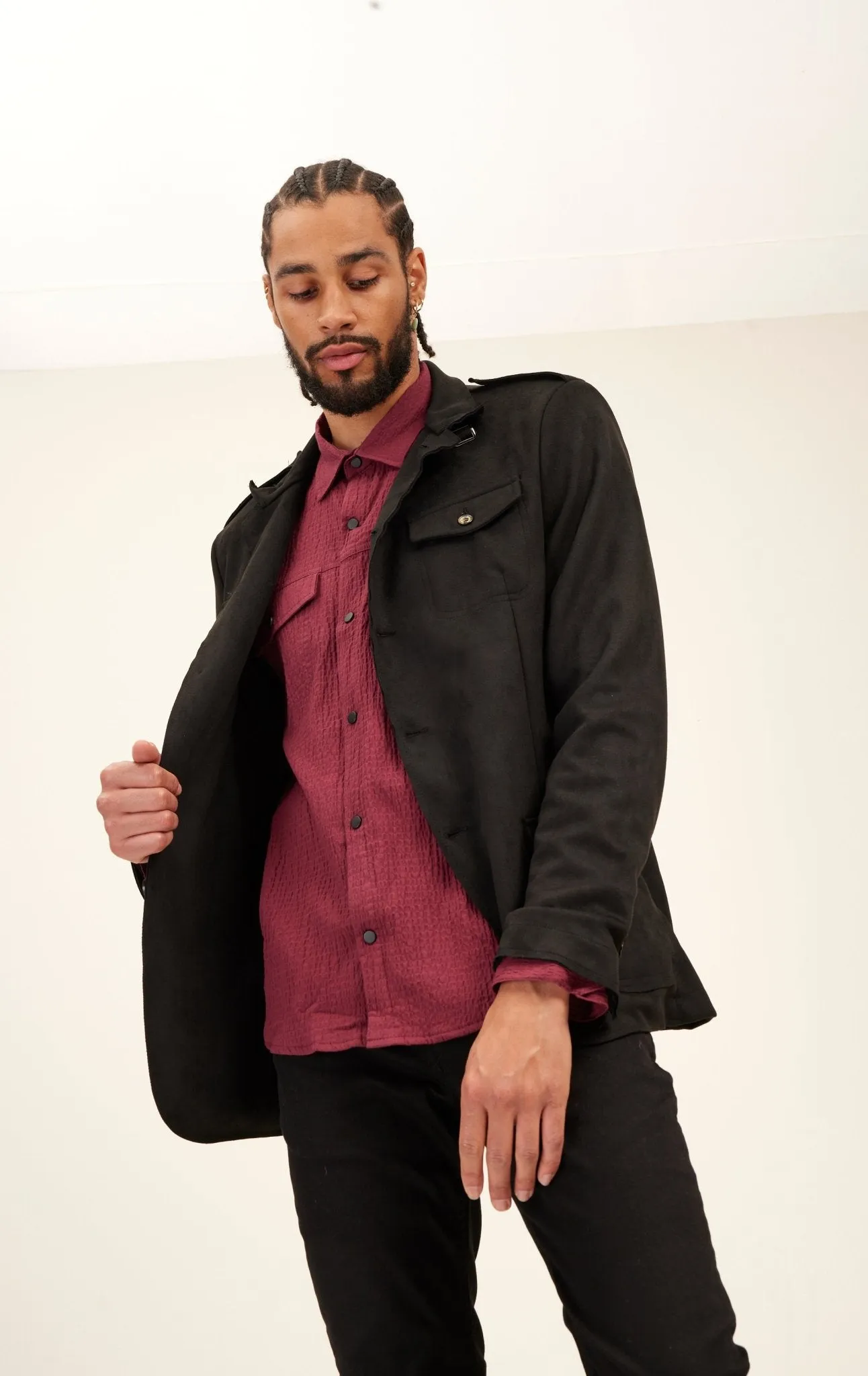 Microsuede Lightweight Safari Jacket - Black