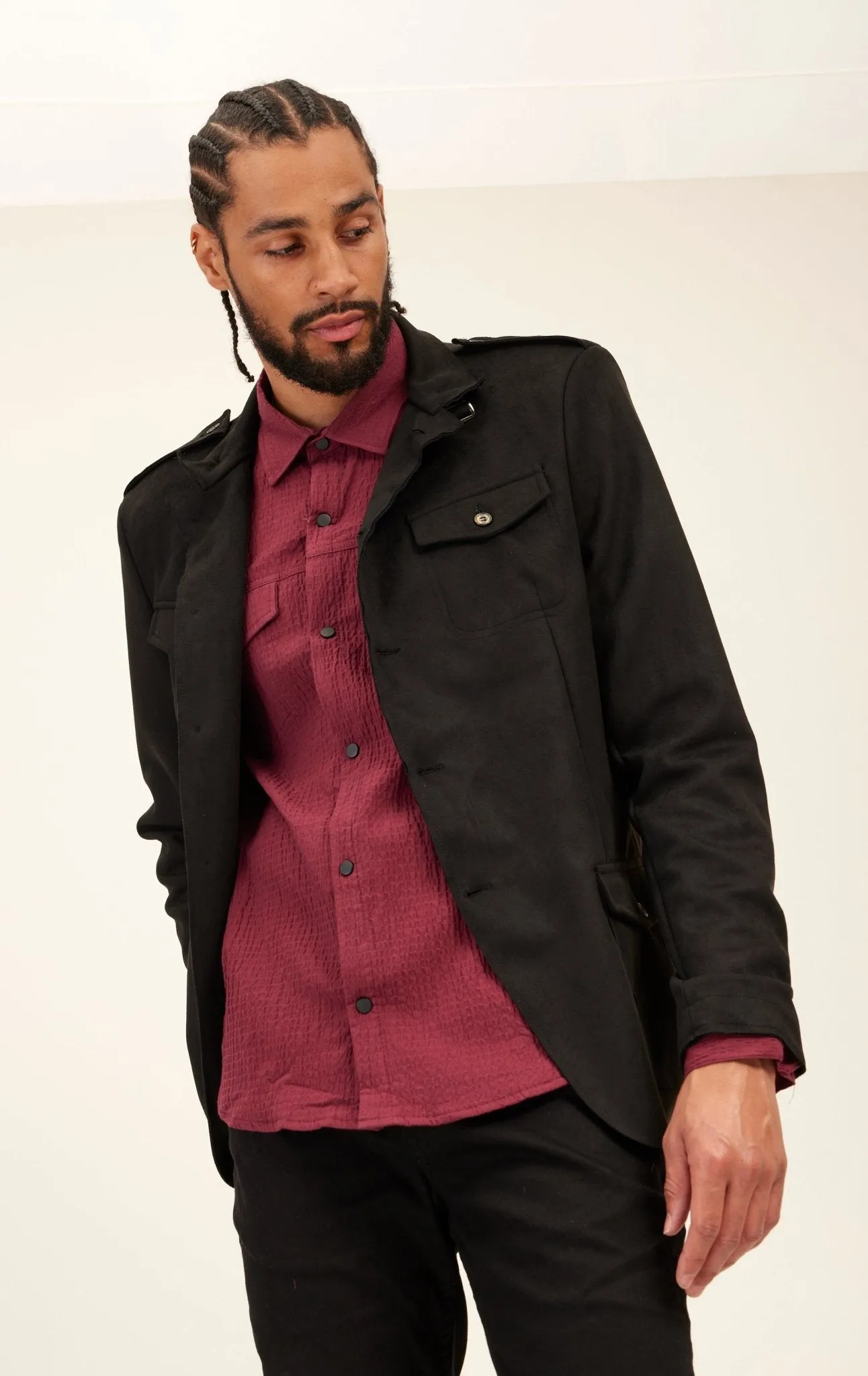 Microsuede Lightweight Safari Jacket - Black