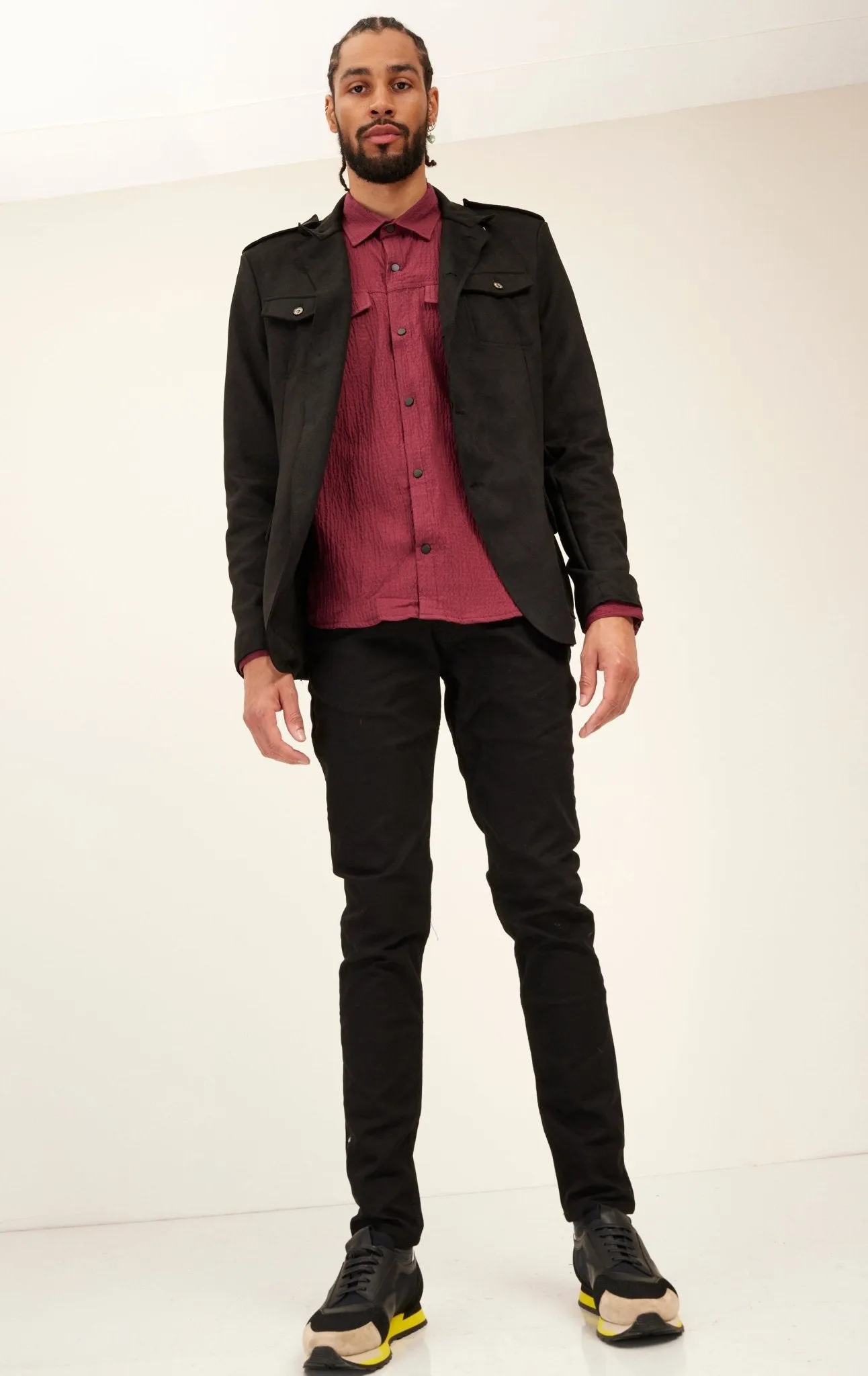 Microsuede Lightweight Safari Jacket - Black