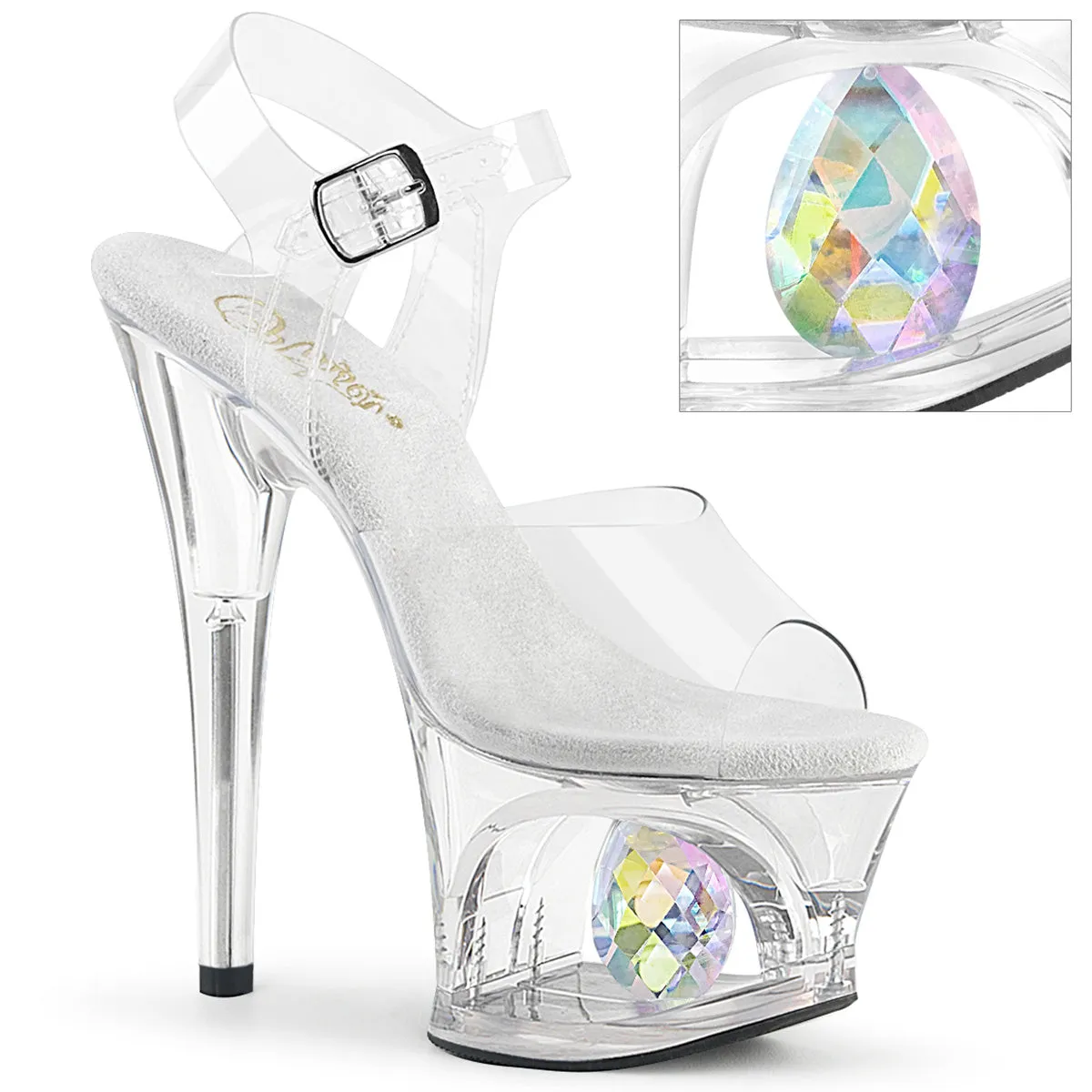 MOON-708DIA  Cut Out Clear Platform 7 Inch Stripper Shoe