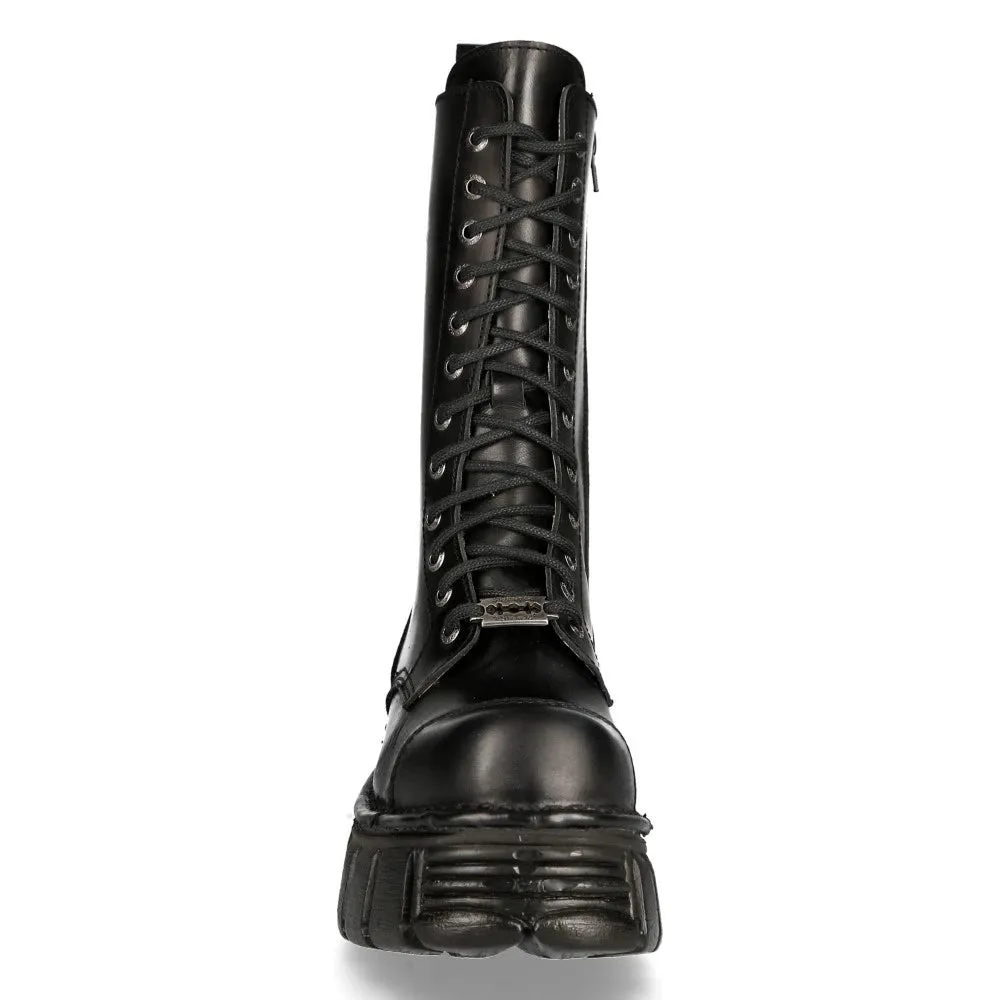 New Rock M-MILI211C-C1 Unisex Metallic Black 100% Leather Techno Biker Boots