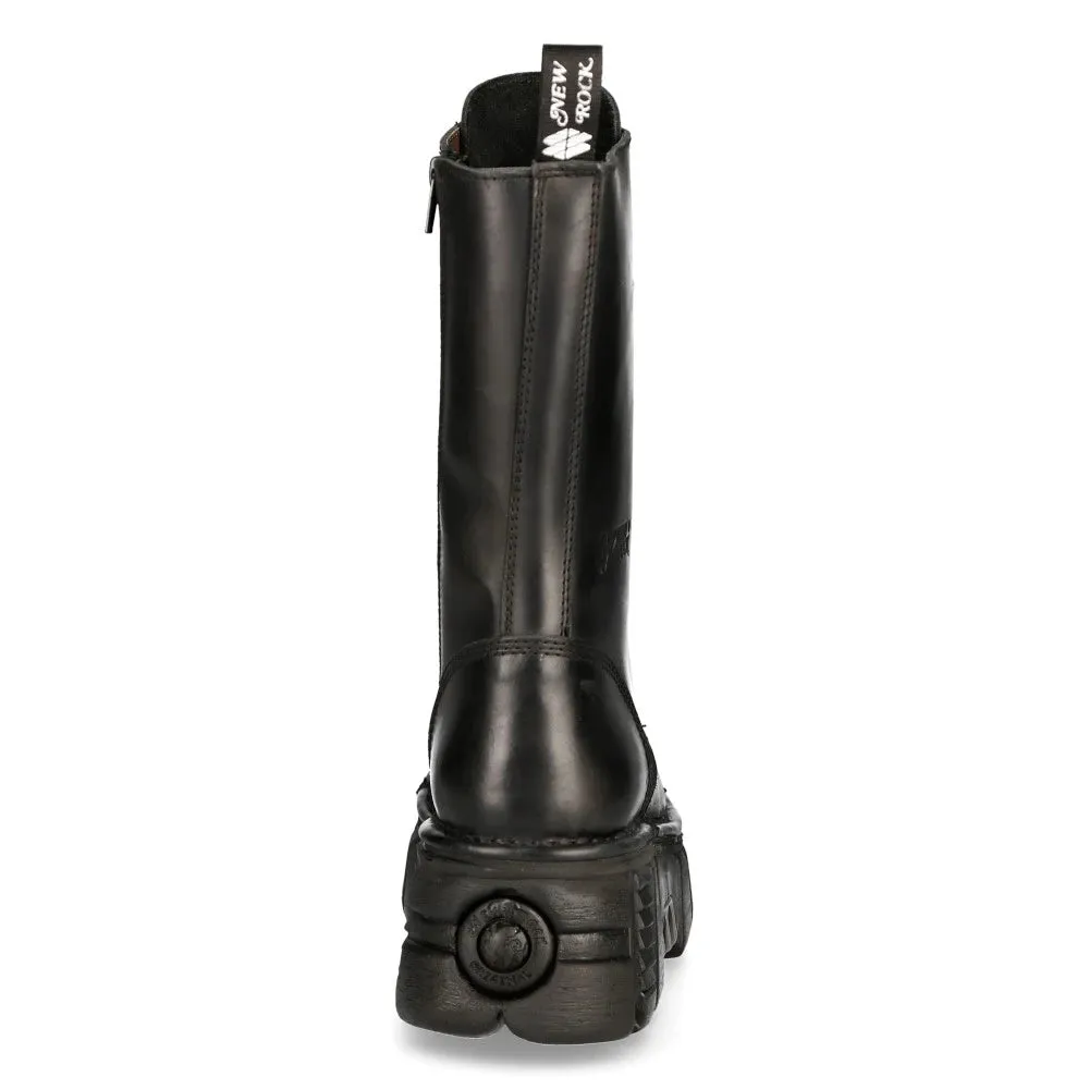 New Rock M-MILI211C-C1 Unisex Metallic Black 100% Leather Techno Biker Boots