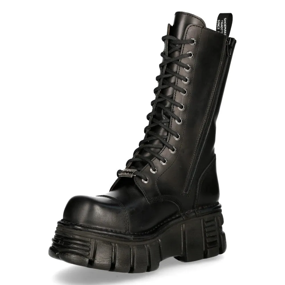 New Rock M-MILI211C-C1 Unisex Metallic Black 100% Leather Techno Biker Boots