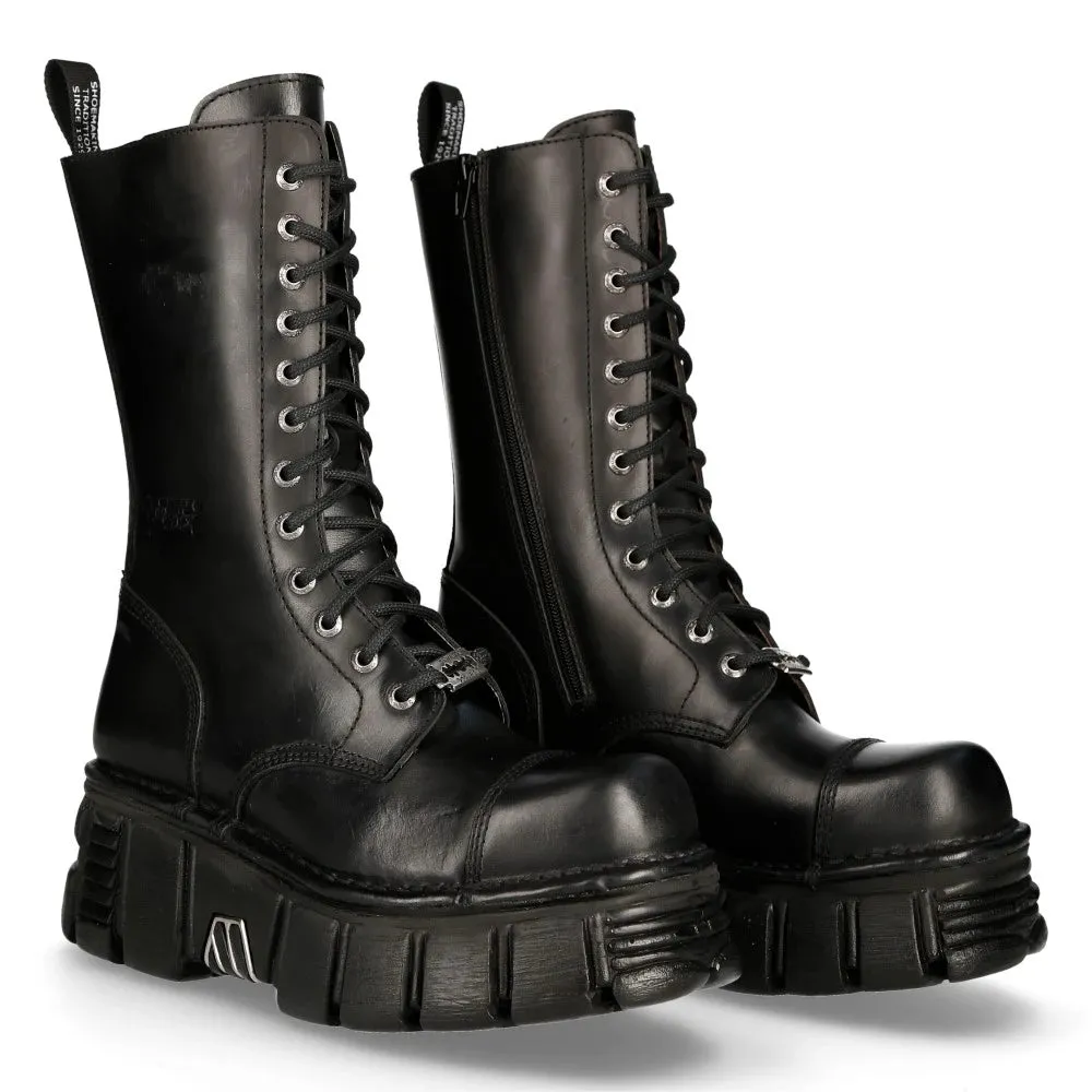 New Rock M-MILI211C-C1 Unisex Metallic Black 100% Leather Techno Biker Boots