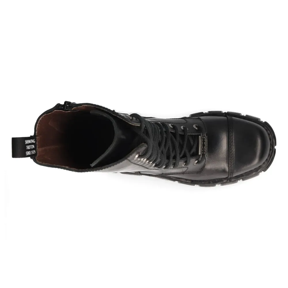 New Rock M-MILI211C-C1 Unisex Metallic Black 100% Leather Techno Biker Boots