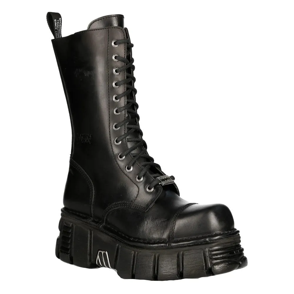 New Rock M-MILI211C-C1 Unisex Metallic Black 100% Leather Techno Biker Boots