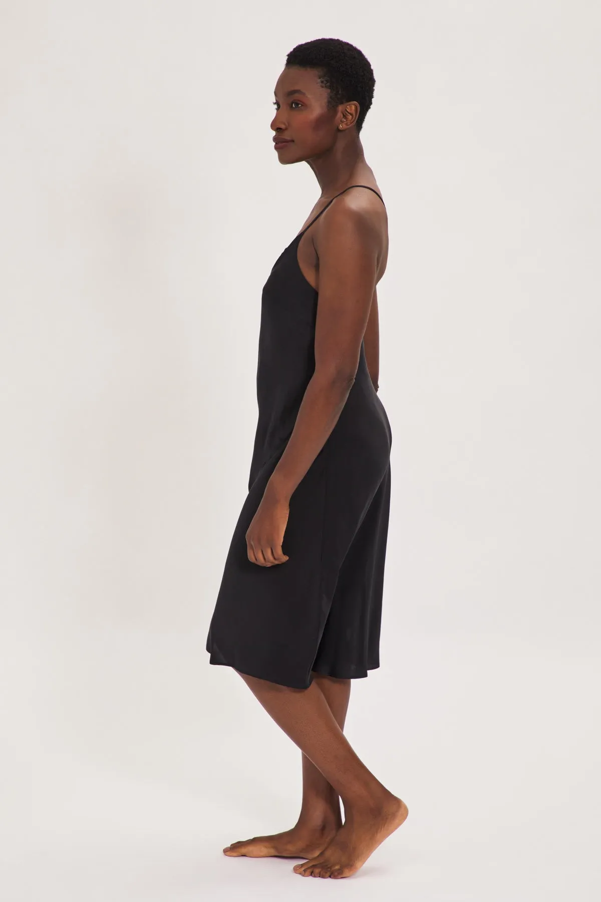 Organic Peace Silk Slip Midi Dress in Black