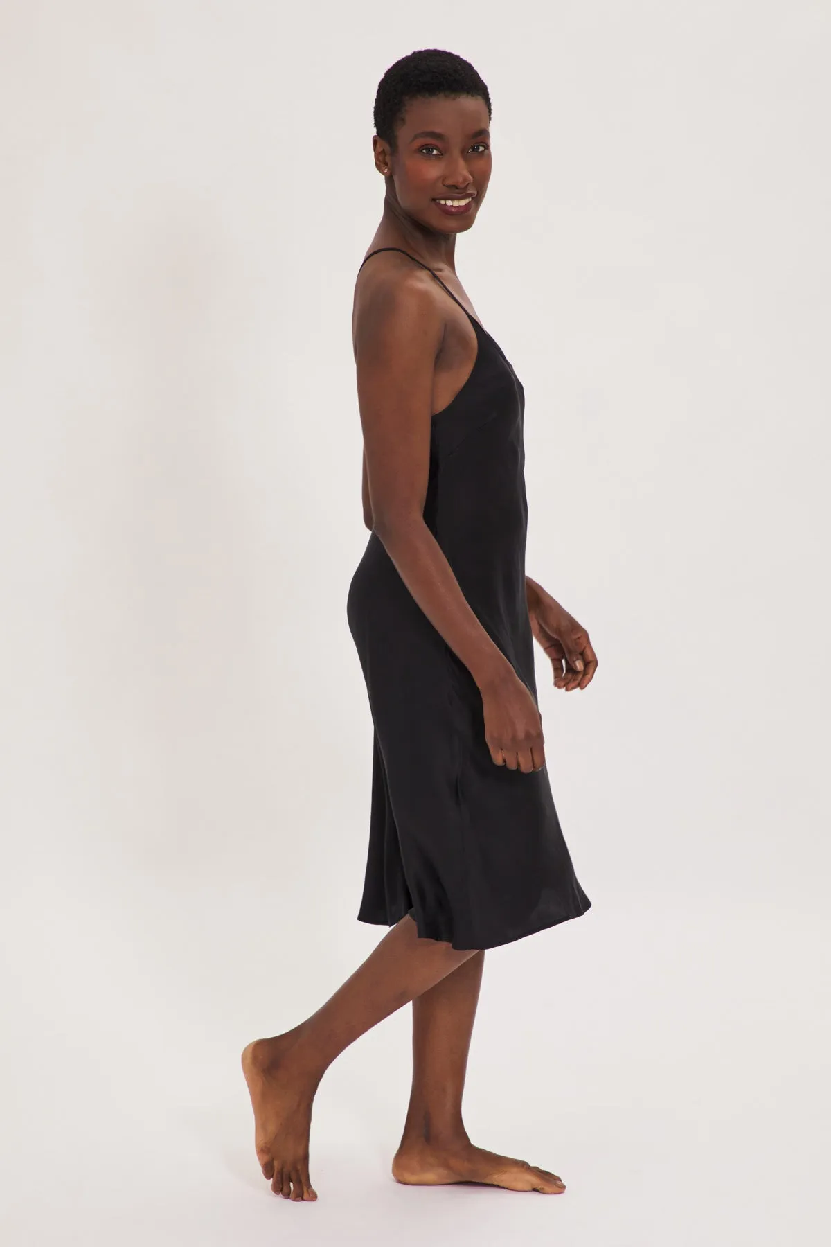 Organic Peace Silk Slip Midi Dress in Black
