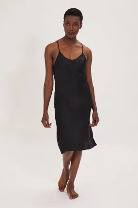 Organic Peace Silk Slip Midi Dress in Black