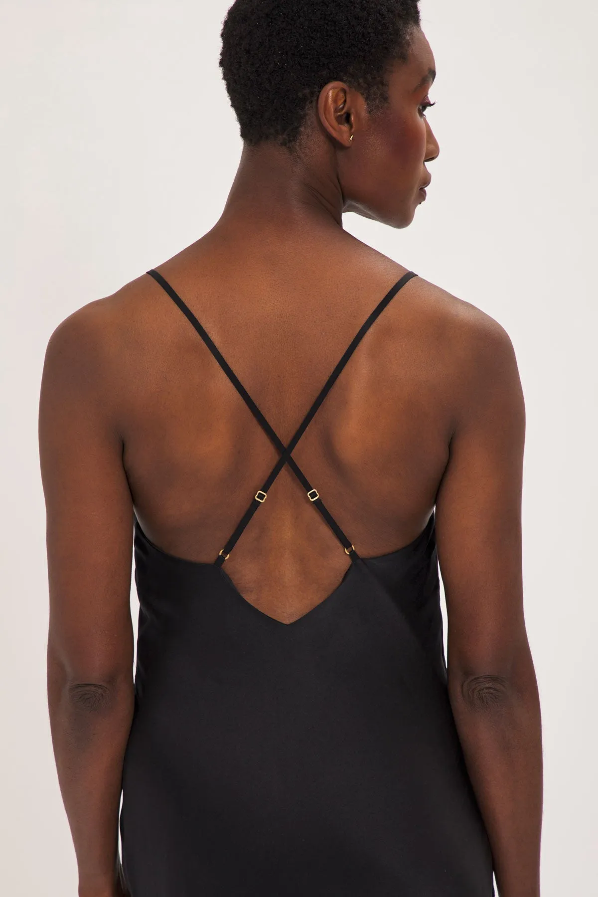 Organic Peace Silk Slip Midi Dress in Black