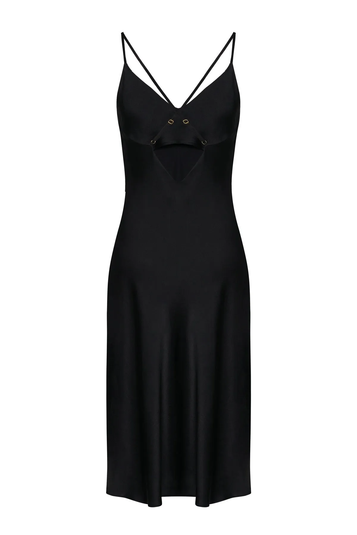 Organic Peace Silk Slip Midi Dress in Black